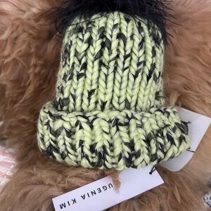 Eugenia Kim Black Feather Women Knit Beanie - Green and Black NWT